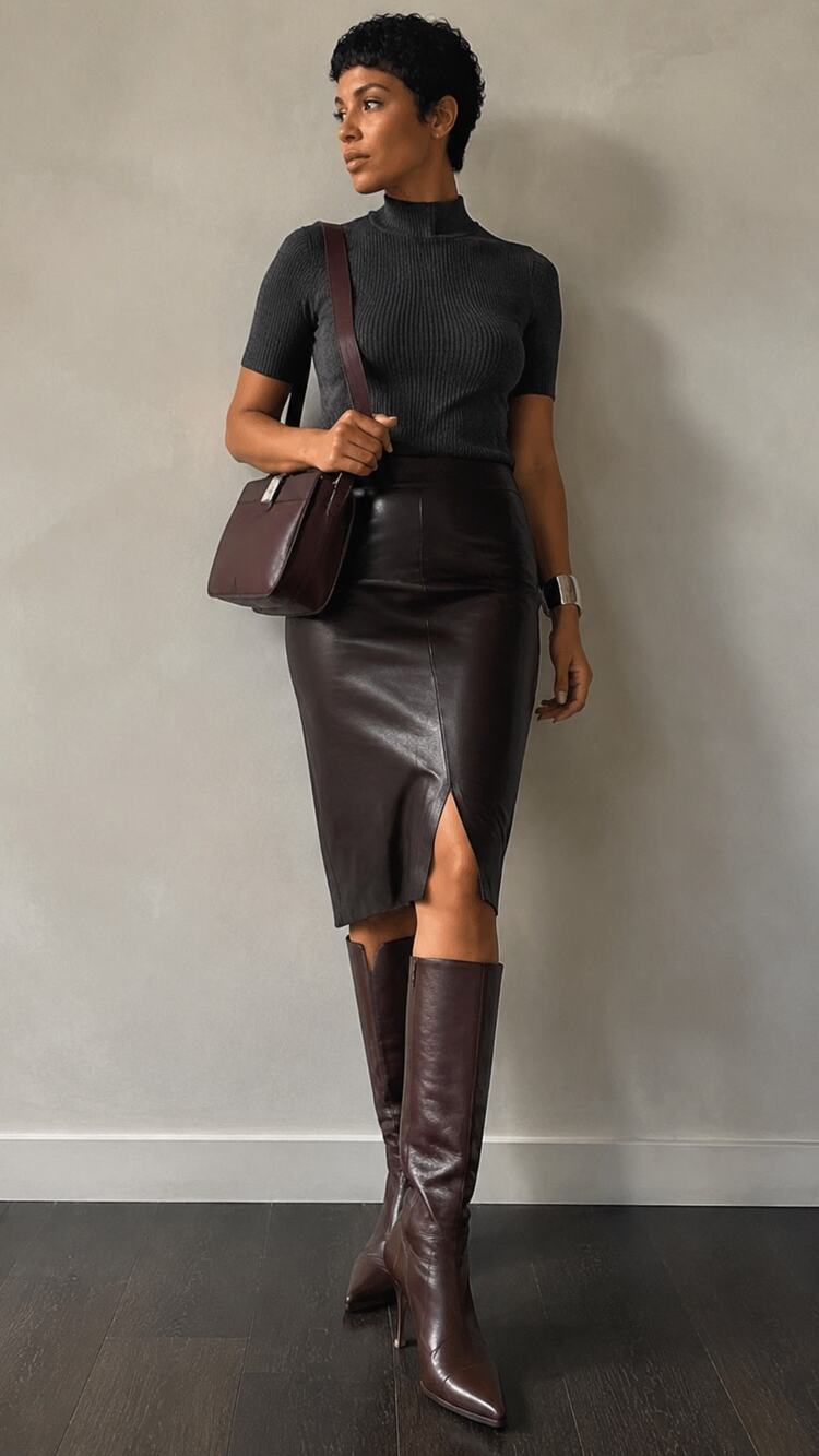 Vintage Ferragamo Brown Leather Knee High Stiletto Boots Made Italy US 7